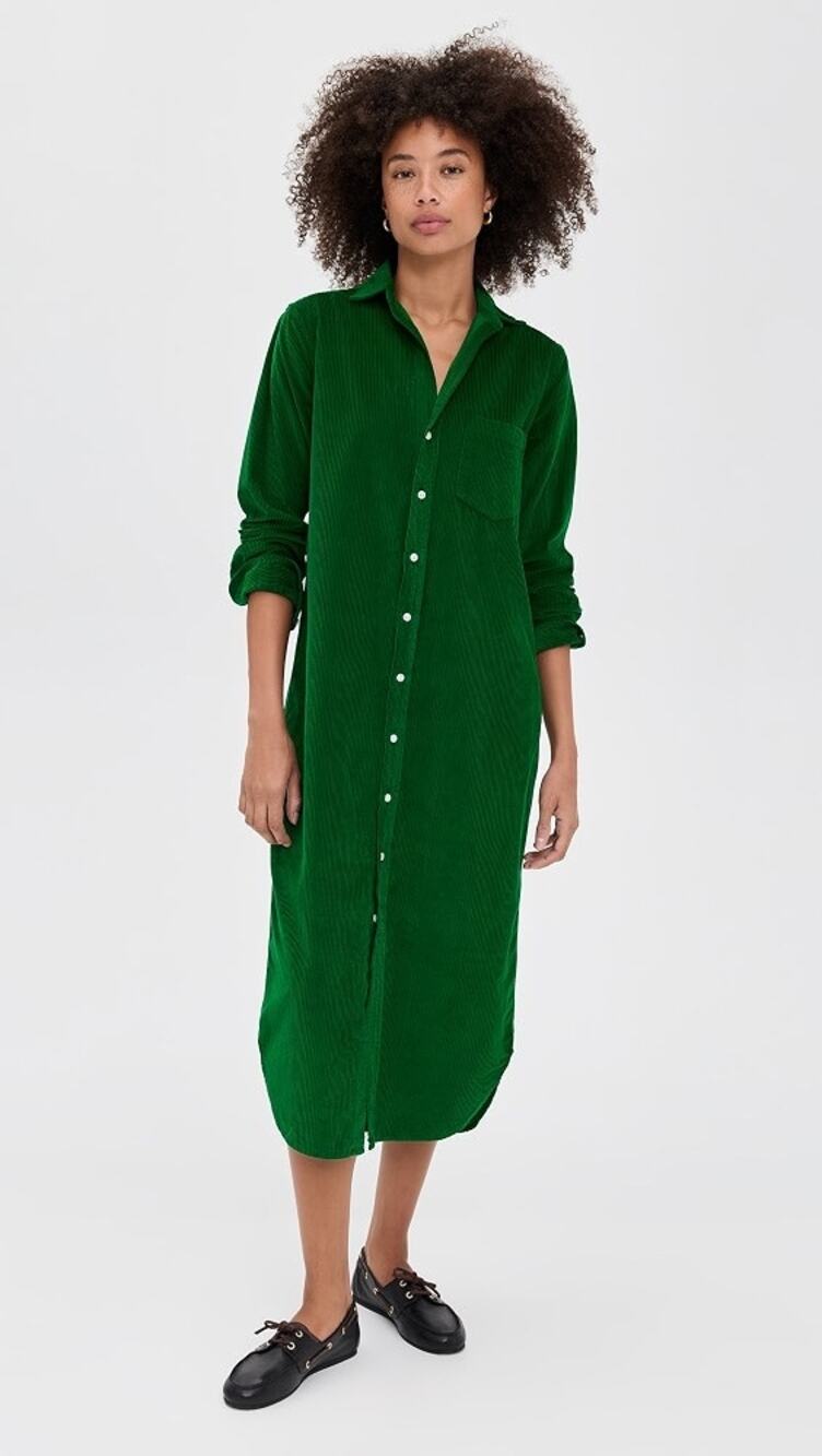 Frank & Eileen Rory Corduroy Midi Shirt Dress Green Size Medium